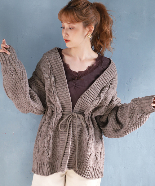 one after another NICE CLAUP（ワンアフターアナザーナイスクラップ）の「モールヤーンロングカーディガン（カーディガン/ボレロ・レディース・アイボリー/モカ/ベージュ/ブルー系その他/ピンクベージュ/レンガ・FREE）」の15枚目の写真