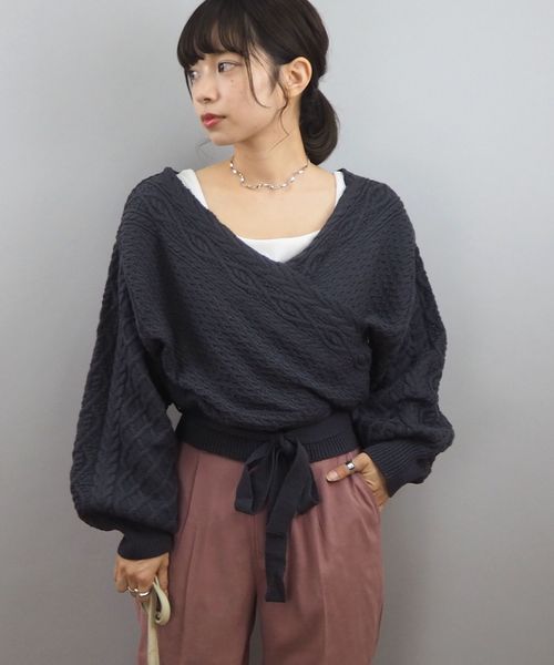 tiptop(ティップトップ)の「【ZOZO限定アイテム】カシュクールニットプルオーバー(ニット/セーター)」|ブラック