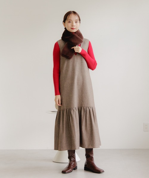 flower（フラワー）の「スウィーティーファーマフラー（マフラー・レディース・ベージュ/ブラウン・FREE）」の5枚目の写真