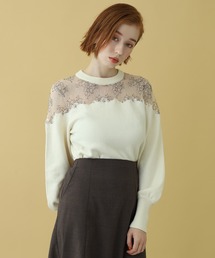 one after another NICE CLAUP | デコルテ透けチュール刺繍ニット(ニット/セーター)