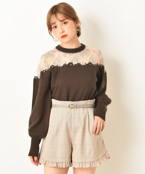 one after another NICE CLAUP(ワンアフターアナザーナイスクラップ)の「デコルテ透けチュール刺繍ニット(ニット/セーター・レディース・ブラック/ブラウン/アイボリー/ミント・FREE)」の9枚目の写真