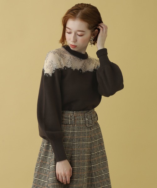 one after another NICE CLAUP(ワンアフターアナザーナイスクラップ)の「デコルテ透けチュール刺繍ニット(ニット/セーター・レディース・ブラック/ブラウン/アイボリー/ミント・FREE)」の20枚目の写真