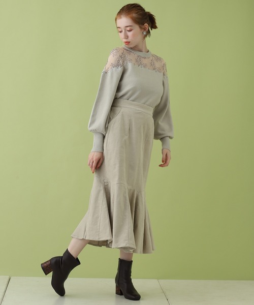 one after another NICE CLAUP(ワンアフターアナザーナイスクラップ)の「デコルテ透けチュール刺繍ニット(ニット/セーター・レディース・ブラック/ブラウン/アイボリー/ミント・FREE)」の22枚目の写真