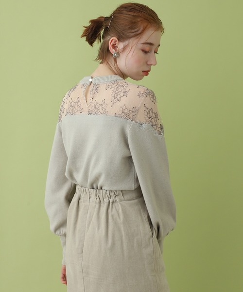 one after another NICE CLAUP(ワンアフターアナザーナイスクラップ)の「デコルテ透けチュール刺繍ニット(ニット/セーター・レディース・ブラック/ブラウン/アイボリー/ミント・FREE)」の14枚目の写真