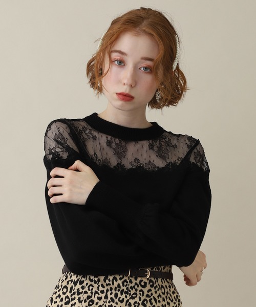 one after another NICE CLAUP(ワンアフターアナザーナイスクラップ)の「デコルテ透けチュール刺繍ニット(ニット/セーター・レディース・ブラック/ブラウン/アイボリー/ミント・FREE)」の18枚目の写真