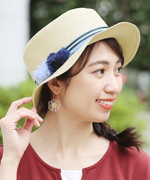 チチカカ(チチカカ)の「ポンポンタッセルカンカン帽(ハット・レディース・グレー/ホワイト/ブルー・FREE)」の7枚目の写真