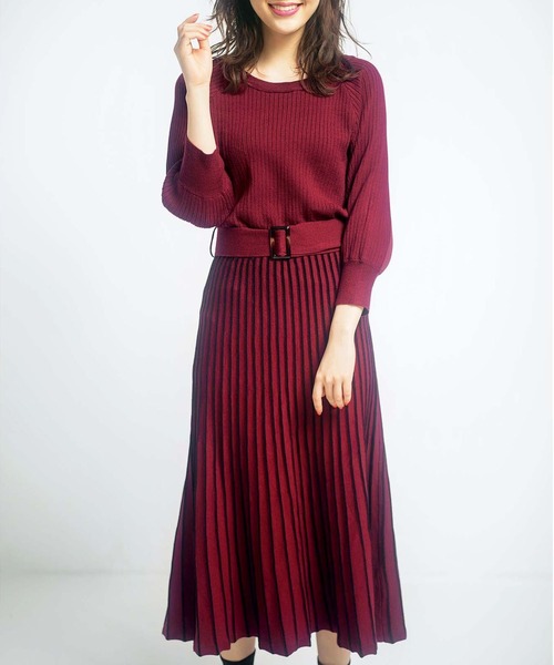 GeeRA(ジーラ)の「前後2WAYプリーツニットワンピース(ワンピース・レディース・モカ/ネイビー/ボルドー/ブラック/ブラウン/パープル/ブルー・X-LARGE/XX-LARGE/MEDIUM/LARGE)」の7枚目の写真