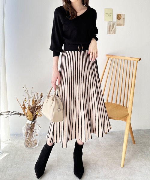 セール】前後2WAYプリーツニットワンピース（ワンピース）｜GeeRA