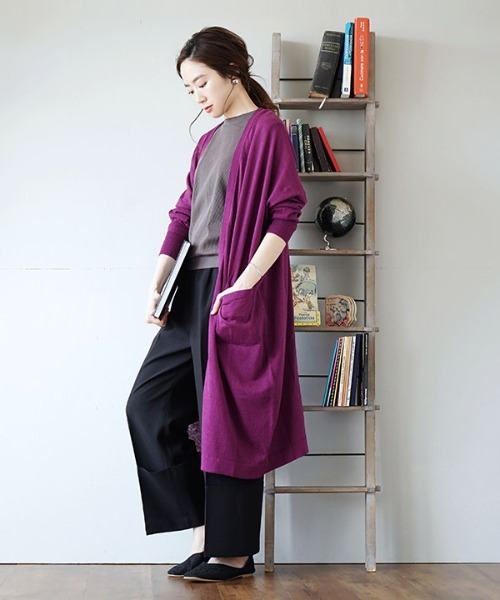 zootie（ズーティー）の「コットンリネン トッパーロングカーディガン（カーディガン/ボレロ・レディース・オートミール/マジェンタ/ターコイズブルー/マスタード/グリーン/ブラック/パープル/ロイヤルブルー/レッド/オレンジ・フリー/M）」の9枚目の写真