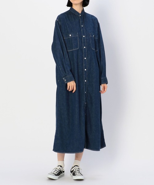 or Slowオアスロウ スタンドカラー ロングスリーブ デニムシャツワンピース orSlow(オアスロウ)の「【orSlow】スタンドカラーデニムシャツ