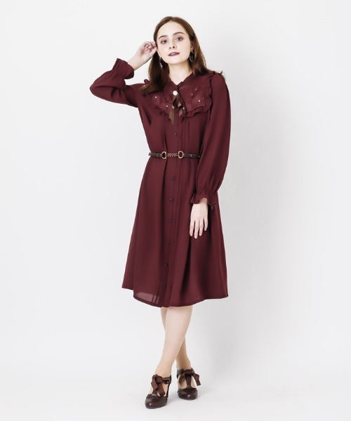 ブローチ付長袖ブラウスワンピ ワンピース Axes Femme アクシーズファム のファッション通販 Zozotown
