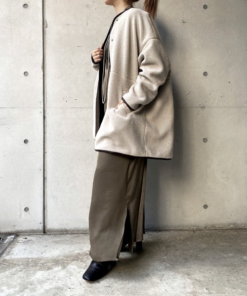 DouDou（ドゥドゥ）の「ボアハーフコート（その他アウター・レディース・グレイッシュベージュ/オフホワイト・FREE）」の5枚目の写真