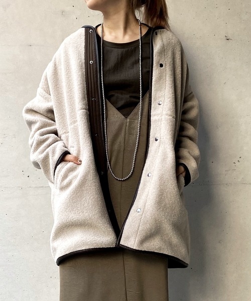 DouDou（ドゥドゥ）の「ボアハーフコート（その他アウター・レディース・グレイッシュベージュ/オフホワイト・FREE）」の6枚目の写真