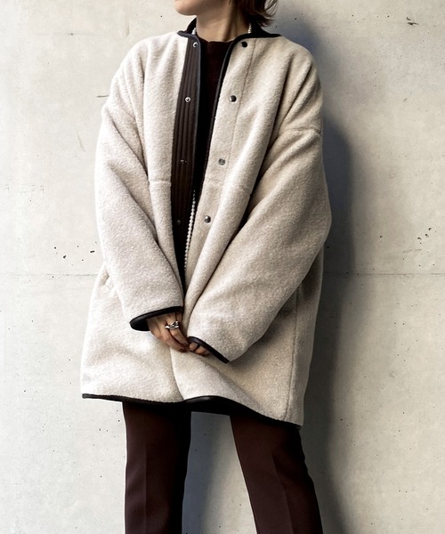 DouDou（ドゥドゥ）の「ボアハーフコート（その他アウター・レディース・グレイッシュベージュ/オフホワイト・FREE）」の12枚目の写真