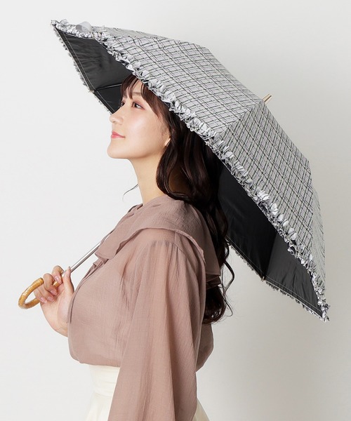 遮光 晴雨兼用折りたたみ日傘 ドビーフリル（折りたたみ傘）｜LANVIN