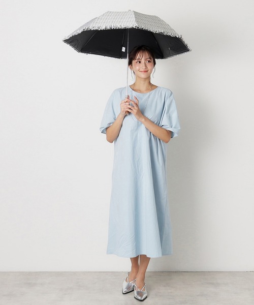 LANVIN en Blue 遮光 晴雨兼用折りたたみ日傘　ドビーフリル 遮光 晴雨兼用折りたたみ日傘 ドビーフリル（折りたたみ傘