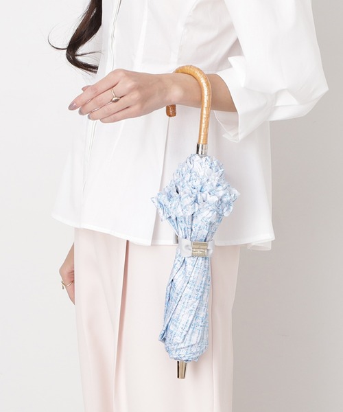LANVIN en Bleu 晴雨兼用折りたたみ日傘 ドビーフリル ネイビー 新色追加】遮光 晴雨兼用折りたたみ日傘 ドビーフリル（折りたたみ傘