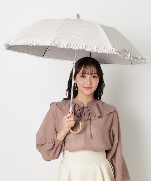LANVIN en Bleu 日傘 雨傘 ドビーフリル ピーチ ピンク 美品 LANVIN ランバンオンブルー ドビーフリル ピンク 日傘