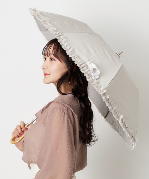 LANVIN en Bleu 晴雨兼用折りたたみ日傘 ドビーフリル ネイビー 遮光 晴雨兼用折りたたみ日傘 ドビーフリル（折りたたみ傘