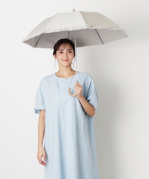 【新品】ランバンオンブルー　日傘　晴雨兼用　折りたたみ日傘　ドビーフリル　大きめ 晴雨兼用日傘】LANVIN en Bleu (ランバン オン ブルー