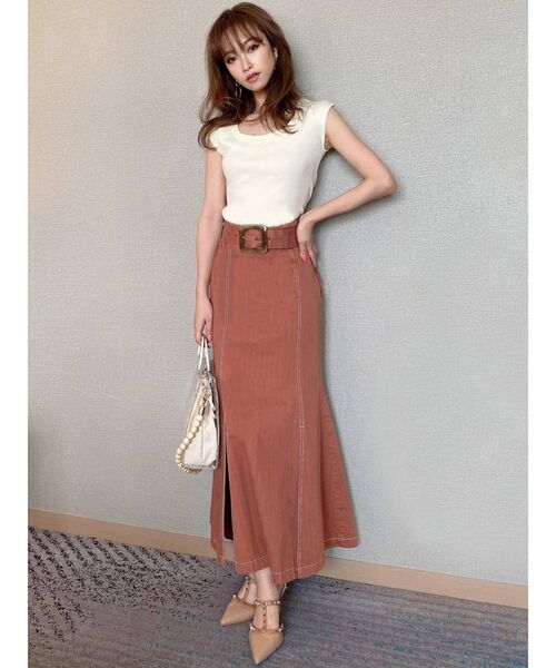 RESEXXY（リゼクシー）の「フレンチスリーブスクエアタンク（Tシャツ/カットソー・レディース・オフホワイト/ブラック/オレンジ/ベージュ・FREE）」の9枚目の写真