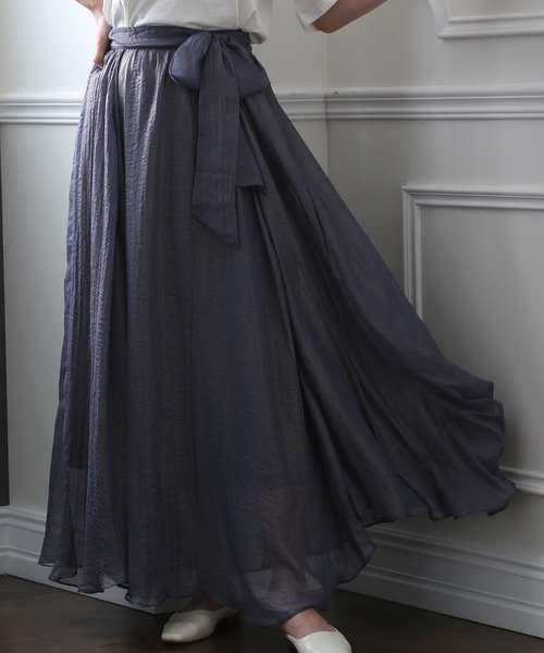ElegChic(エレグシック)の「ベルト付きシボ シフォン スカート (スカート・レディース・ネイビー/ブラウン/グレー・M)」の3枚目の写真