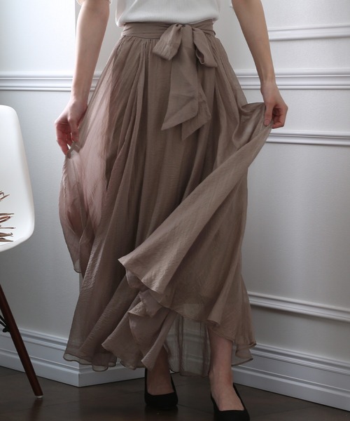 ElegChic(エレグシック)の「ベルト付きシボ シフォン スカート (スカート・レディース・ネイビー/ブラウン/グレー・M)」の2枚目の写真