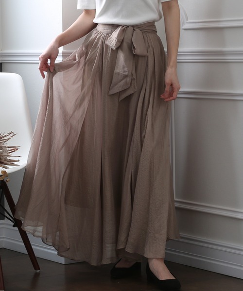 ElegChic(エレグシック)の「ベルト付きシボ シフォン スカート (スカート・レディース・ネイビー/ブラウン/グレー・M)」の4枚目の写真