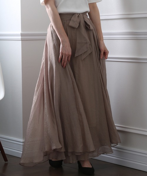 ElegChic(エレグシック)の「ベルト付きシボ シフォン スカート (スカート・レディース・ネイビー/ブラウン/グレー・M)」の5枚目の写真