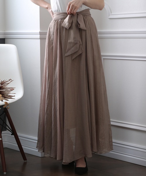 ElegChic(エレグシック)の「ベルト付きシボ シフォン スカート (スカート・レディース・ネイビー/ブラウン/グレー・M)」の6枚目の写真