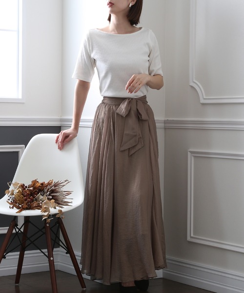 ElegChic(エレグシック)の「ベルト付きシボ シフォン スカート (スカート・レディース・ネイビー/ブラウン/グレー・M)」の7枚目の写真