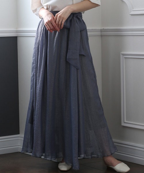 ElegChic(エレグシック)の「ベルト付きシボ シフォン スカート (スカート・レディース・ネイビー/ブラウン/グレー・M)」の8枚目の写真
