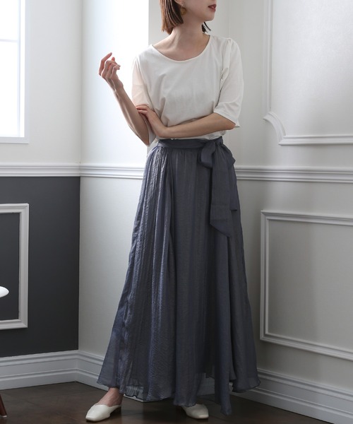 ElegChic(エレグシック)の「ベルト付きシボ シフォン スカート (スカート・レディース・ネイビー/ブラウン/グレー・M)」の11枚目の写真