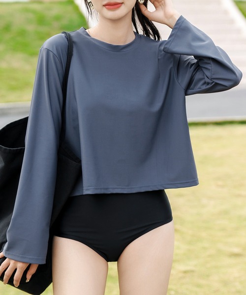 TeddyShop（テディショップ）の「【UVカット率 99%以上/UPF50+/大きいサイズ有】バックスリット入り 長袖 ドロップショルダー ラッシュガード レディース（ラッシュガード・レディース・ホワイト/ブラック/ベージュ/モカ/グリーン/ピンク/ホワイト系その他/ブルーグレー/ネイビー/ホワイト系その他2/ブルー/ブラック系その他・LL/S/M/L/3L/4L）」の7枚目の写真