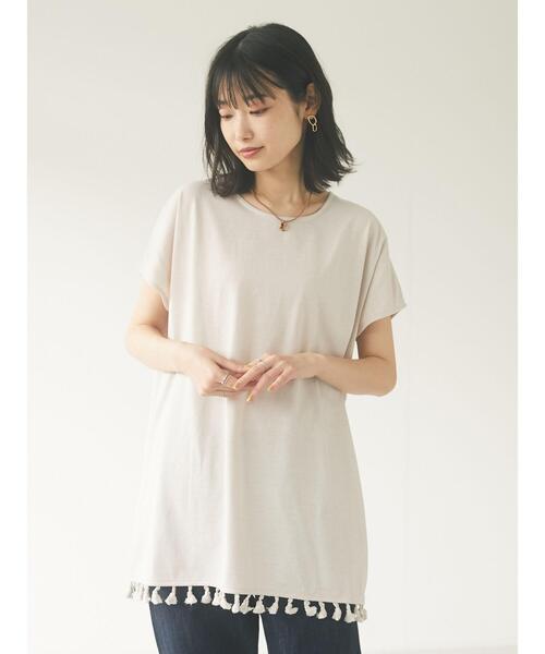 CRAFT STANDARD BOUTIQUE（クラフトスタンダードブティック）の「タッセルフリンジヘムカットチュニック　＊（Tシャツ/カットソー・レディース・チャコールグレー/ライトグレー/ブラウン・FREE）」の5枚目の写真