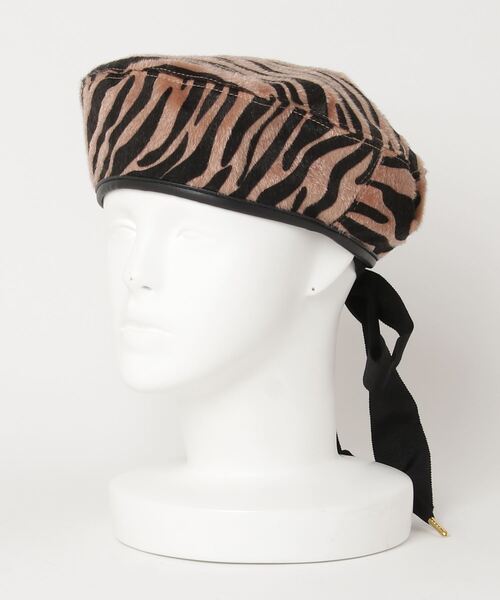 Casselini（キャセリーニ）の「Casselini リボン付きベレー（ハンチング/ベレー帽・レディース・アイボリー/グレー/ゼブラ/ブラック/レオパード・ONE SIZE）」の5枚目の写真