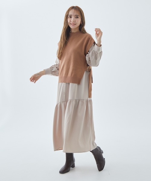 Fabulous Angela(ファビュラスアンジェラ)の「ニットベスト付ロングワンピース(ワンピース・レディース・モカ/カーキ/ブラック・FREE)」の3枚目の写真