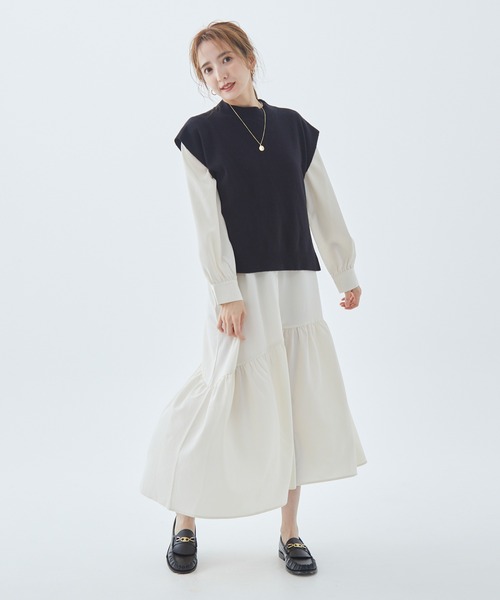 Fabulous Angela(ファビュラスアンジェラ)の「ニットベスト付ロングワンピース(ワンピース・レディース・モカ/カーキ/ブラック・FREE)」の15枚目の写真