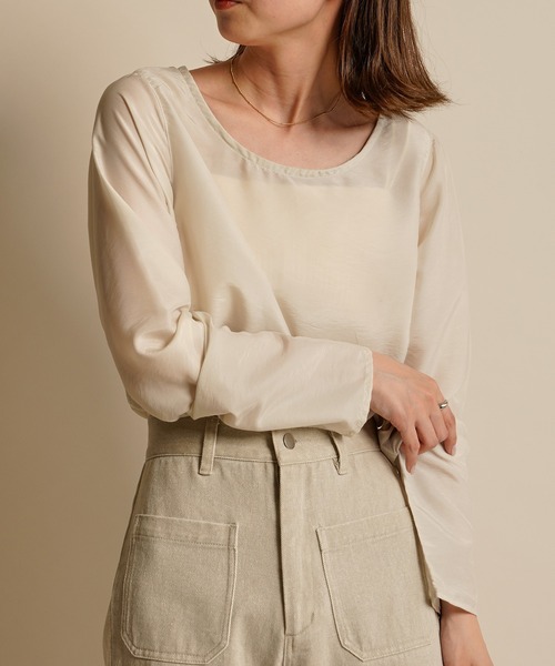 mystic（ミスティック）の「[mline] WEB限定 シアープルオーバー（Tシャツ/カットソー・レディース・ブラック/オフホワイト/ベージュ・FREE）」の2枚目の写真