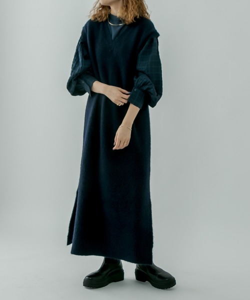 mystic(ミスティック)の「ロングニットベスト(ワンピース・レディース・チャコールグレー/ネイビー・FREE)」の7枚目の写真