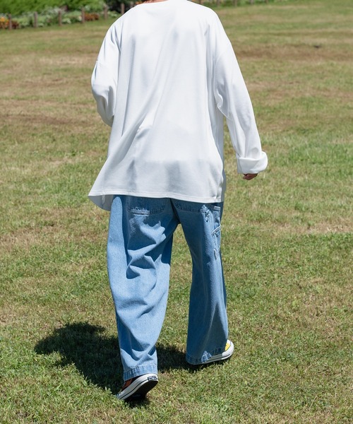 Perushu（ペルーシュ）の「【1周年記念アイテム】フラワー刺繍ビッグロンT（Tシャツ/カットソー・メンズ・ホワイト/ブラック/ダークパープル・MEDIUM/LARGE）」の5枚目の写真