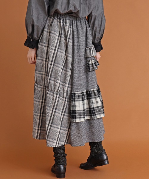 アレマンド様リクエストフリル アシンメトリー スカート チェック ウール アレマンド様リクエストフリル アシンメトリー スカート チェック