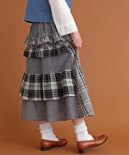 アレマンド様リクエストフリル アシンメトリー スカート チェック ウール アレマンド様リクエストフリル アシンメトリー スカート チェック