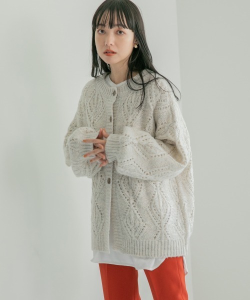 LOWRYS FARM(ローリーズファーム)の「2WAYスカシガラニットLS 238717(ニット/セーター・レディース・アイボリー/ブラウン/ダークブラウン・FREE)」の1枚目の写真