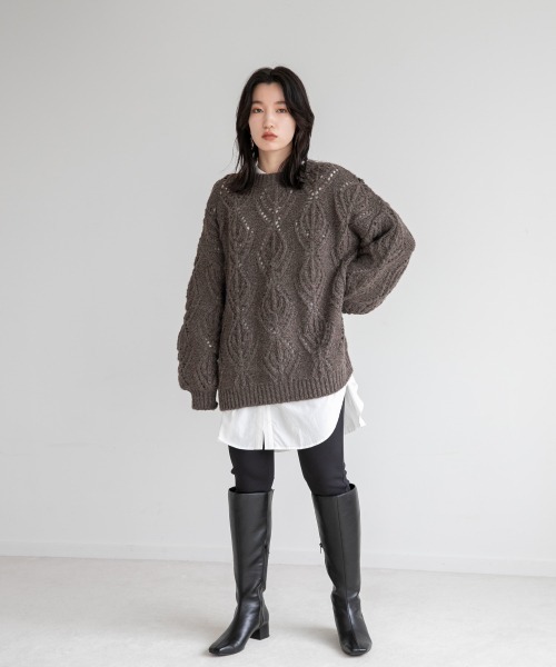 LOWRYS FARM(ローリーズファーム)の「2WAYスカシガラニットLS 238717(ニット/セーター・レディース・アイボリー/ブラウン/ダークブラウン・FREE)」の12枚目の写真