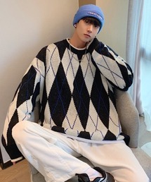 ラウンドネックダイヤモンドユースセーター