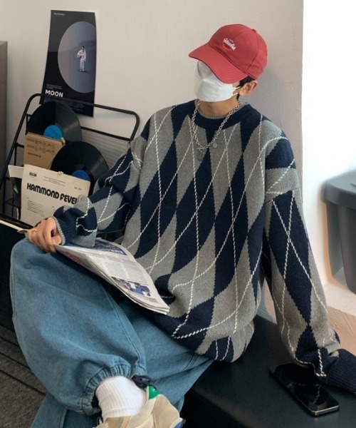 MGV（エムジーヴィー）の「ラウンドネックダイヤモンドユースセーター（ニット/セーター・メンズ・ブラウン/グレー/ネイビー・MEDIUM/LARGE/X-LARGE）」の13枚目の写真