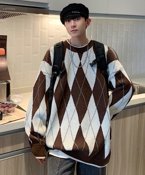 MGV（エムジーヴィー）の「ラウンドネックダイヤモンドユースセーター（ニット/セーター・メンズ・ブラウン/グレー/ネイビー・MEDIUM/LARGE/X-LARGE）」の16枚目の写真