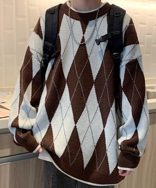 MGV（エムジーヴィー）の「ラウンドネックダイヤモンドユースセーター（ニット/セーター・メンズ・ブラウン/グレー/ネイビー・MEDIUM/LARGE/X-LARGE）」の19枚目の写真