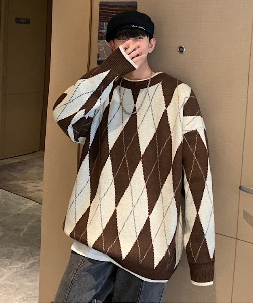 MGV（エムジーヴィー）の「ラウンドネックダイヤモンドユースセーター（ニット/セーター・メンズ・ブラウン/グレー/ネイビー・MEDIUM/LARGE/X-LARGE）」の21枚目の写真